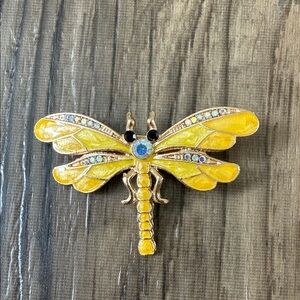 Staple Yellow Dragonfly Brooch with Blue and Black Accents